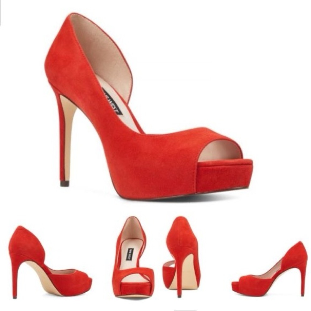Nine West Fiery Red Suede Peep-toe D'Orsay Pumps